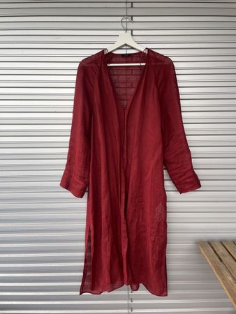 MASSIMO DUTTI 100 % Leinen Maxibluse Oversize Burgunderrot